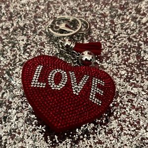 BLING RED HEART “LOVE” KEYCHAIN WITH TASSEL & SILVER BALL